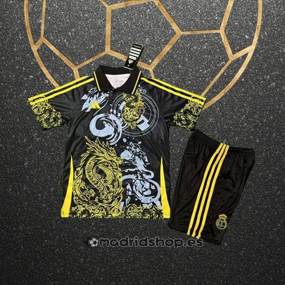 Camiseta Real Madrid Dragon Nino 25-26 Negro Amarillo