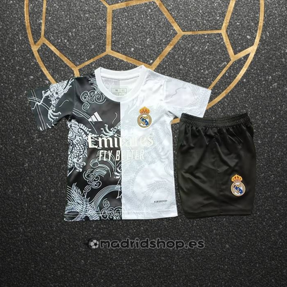 Camiseta Real Madrid Dragon Nino 25-26 Negro Blanco